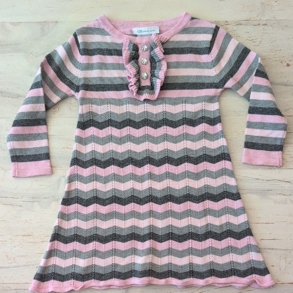 Bonnie Jean Pink and Gray Chevron Dress